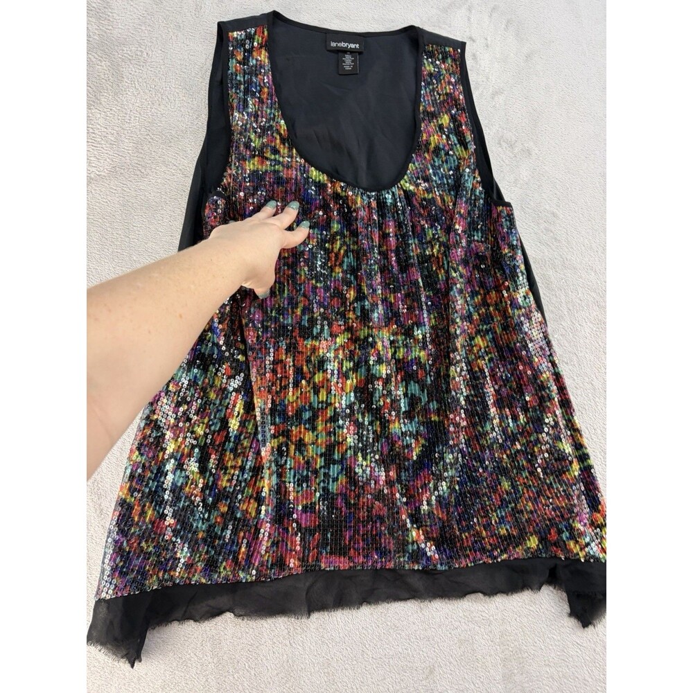 Lane Bryant Sequin Tank Top Womens 18 Cotton Modal Black Plus Cocktail